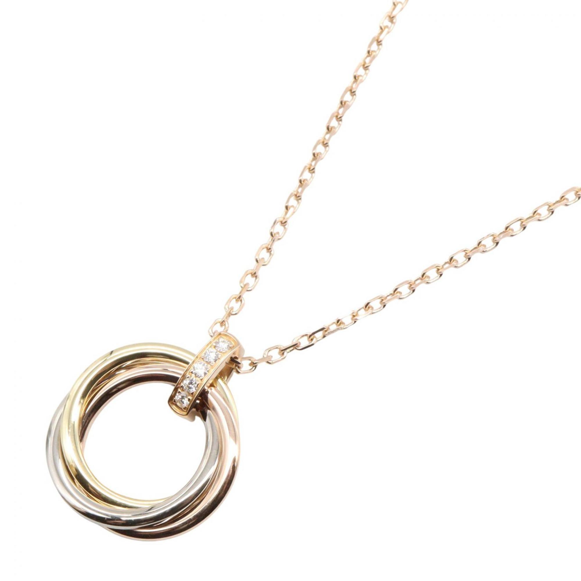 Cartier Trinity Necklace, Diamond Jewelry, 18K Yellow Gold, White Pink Diamond, Women\'s, Silver, Cl