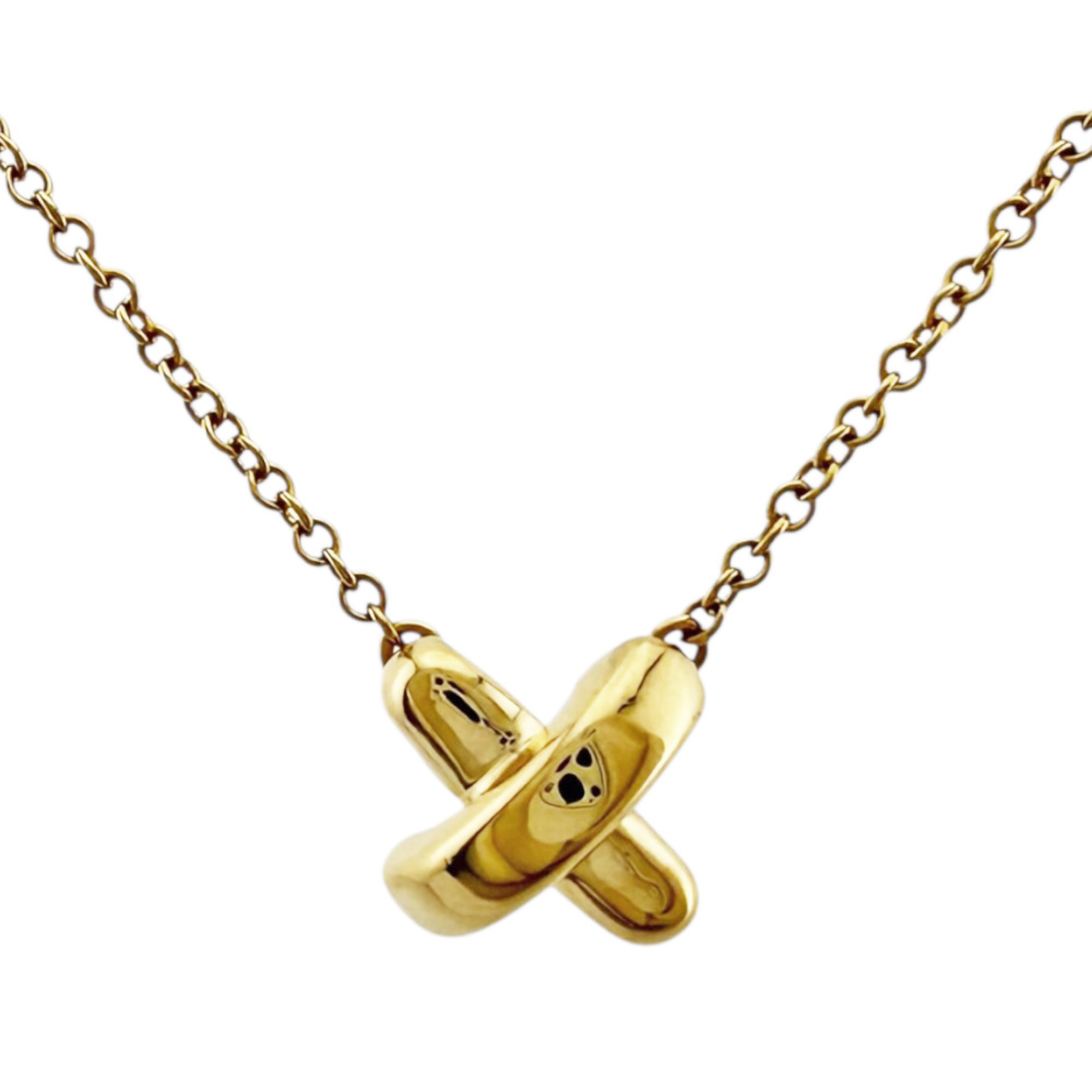 Tiffany & Co. Cross Stitch Necklace, 18K Gold, Women\'s, Pre-owned.