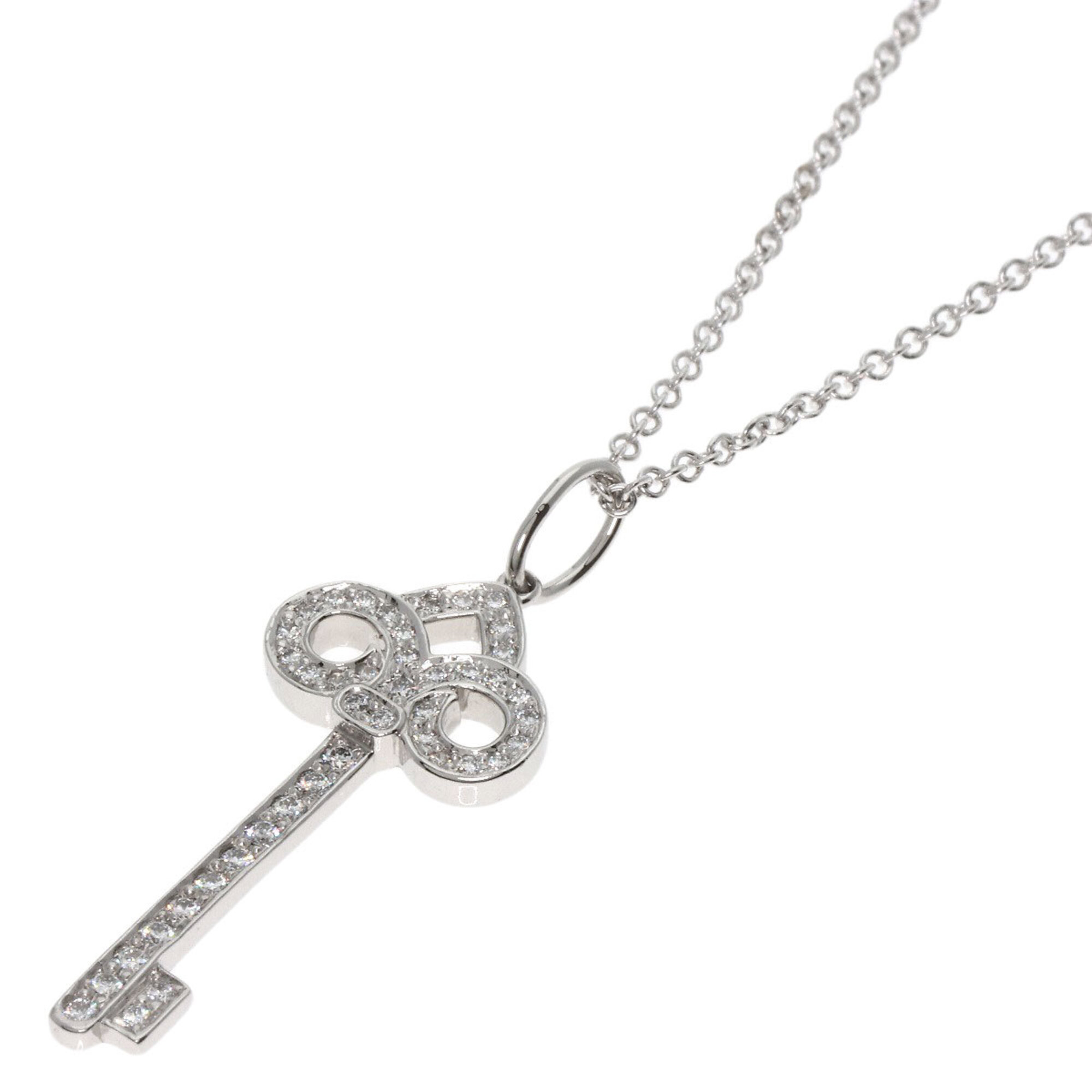 Tiffany & Co. Fleur de Lis Key Diamond Necklace, Platinum PT950/18KWG, Women\'s.