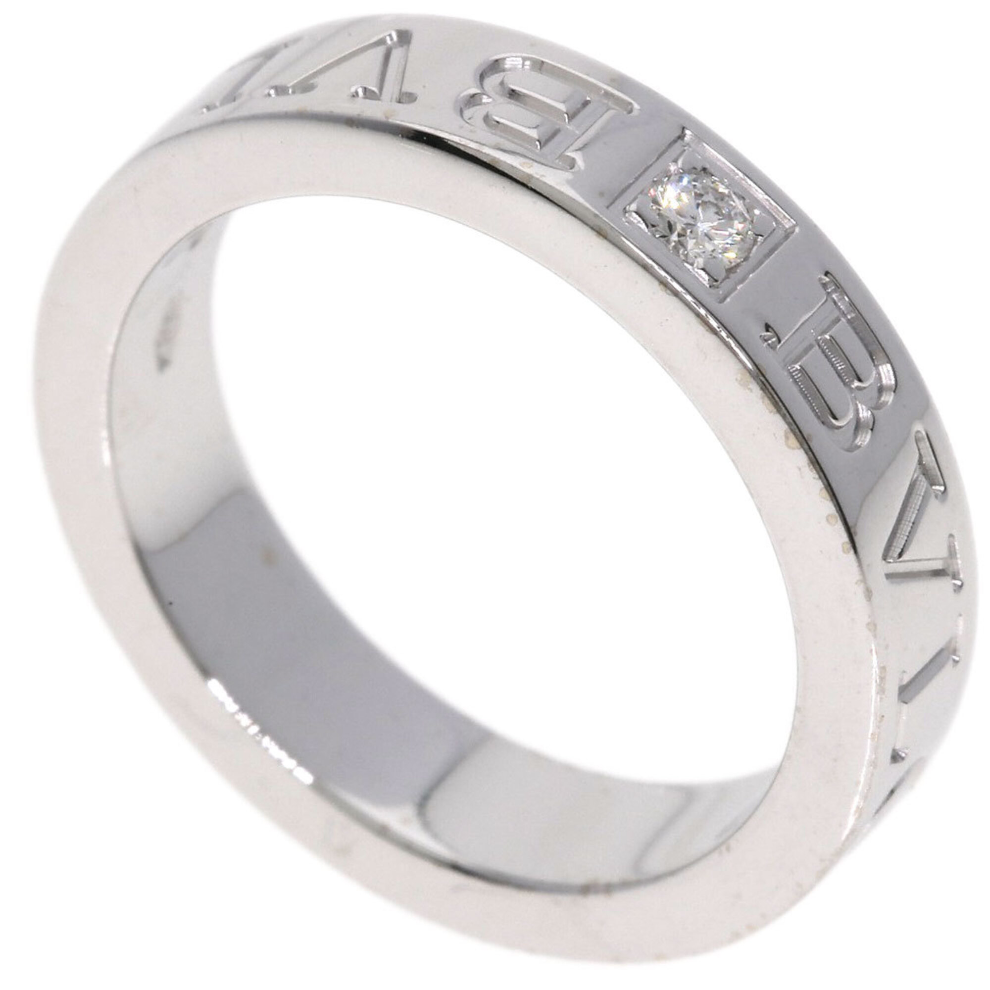 Bulgari Double Logo 1P Diamond Ring 18K White Gold Women\'s BVLGARI