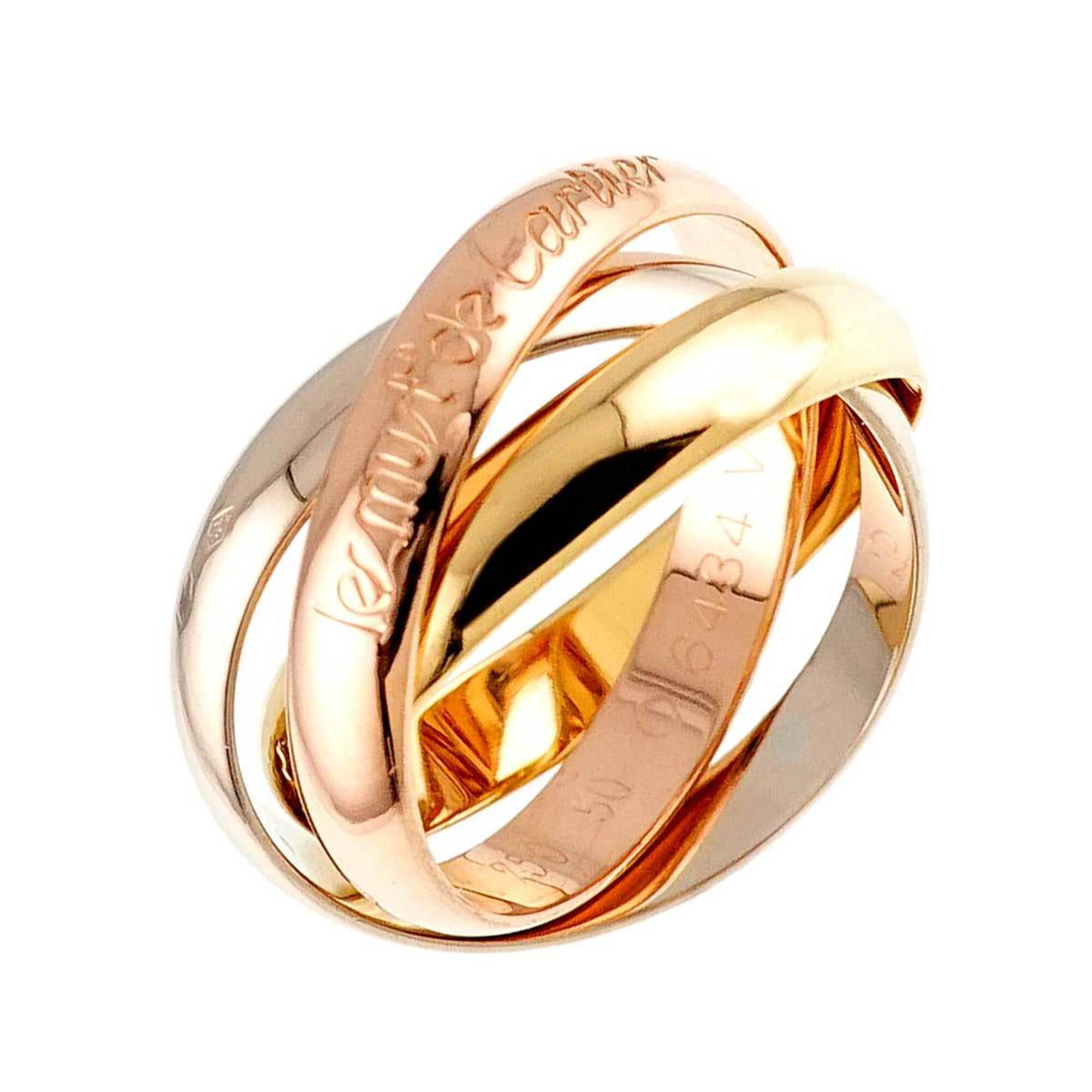 Cartier Trinity Medium MM #50 Ring, 18K Yellow Gold, White Pink Triple Band, Three 3 Colors, 750 Gol