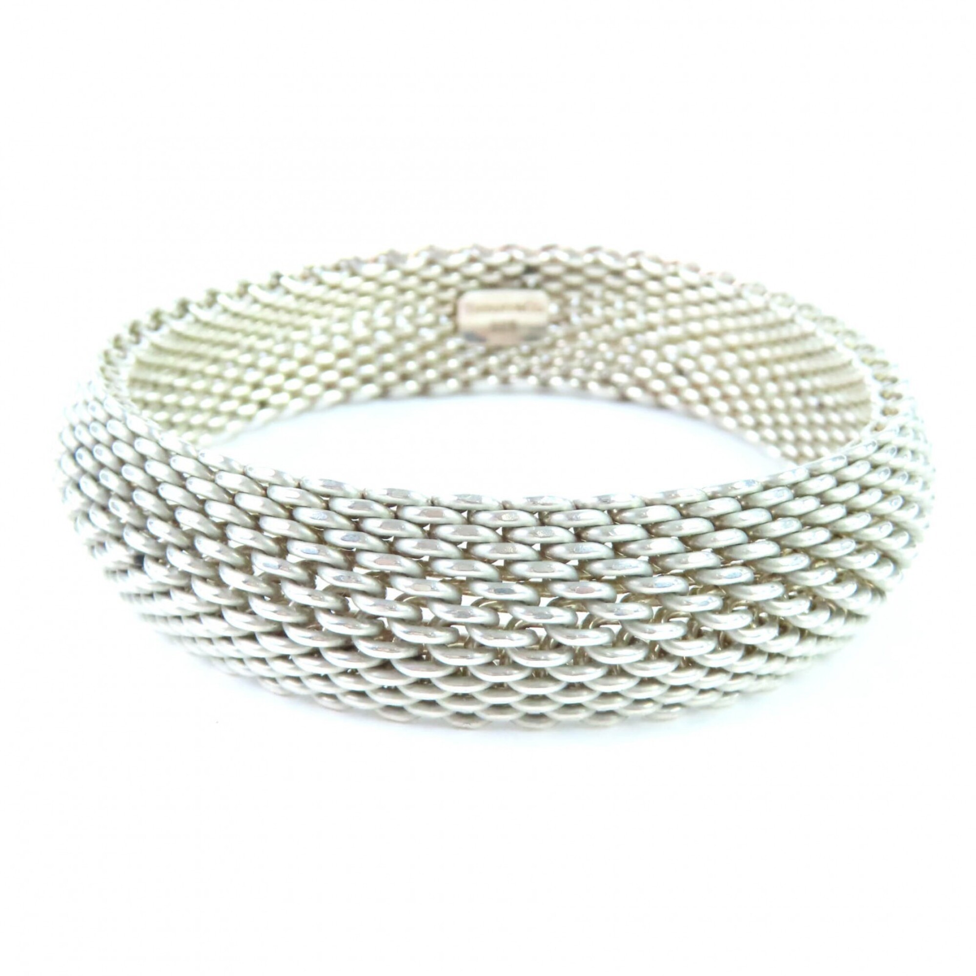 TIFFANY&Co. Tiffany Somerset Mesh 925 Bangle Bracelet, Silver, with Box and Dust Bag, Weight 59.38g,