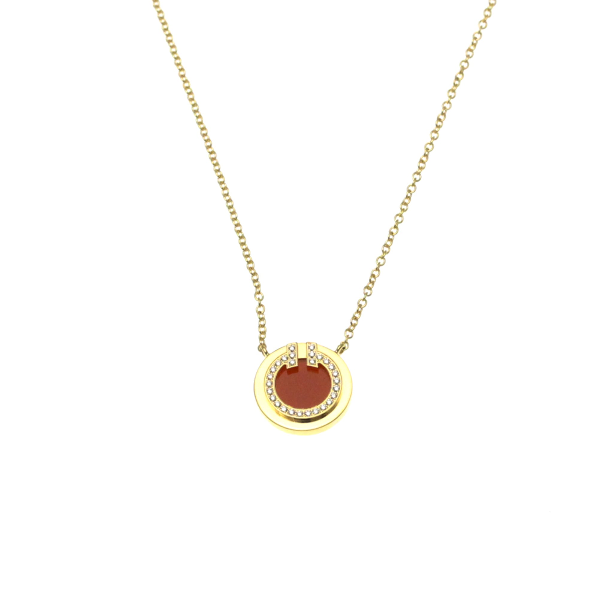 Tiffany Tiffany T T Circle Mini Diamond Necklace Pink Gold (18K) Diamond,Carnelian Men,Women Fashion