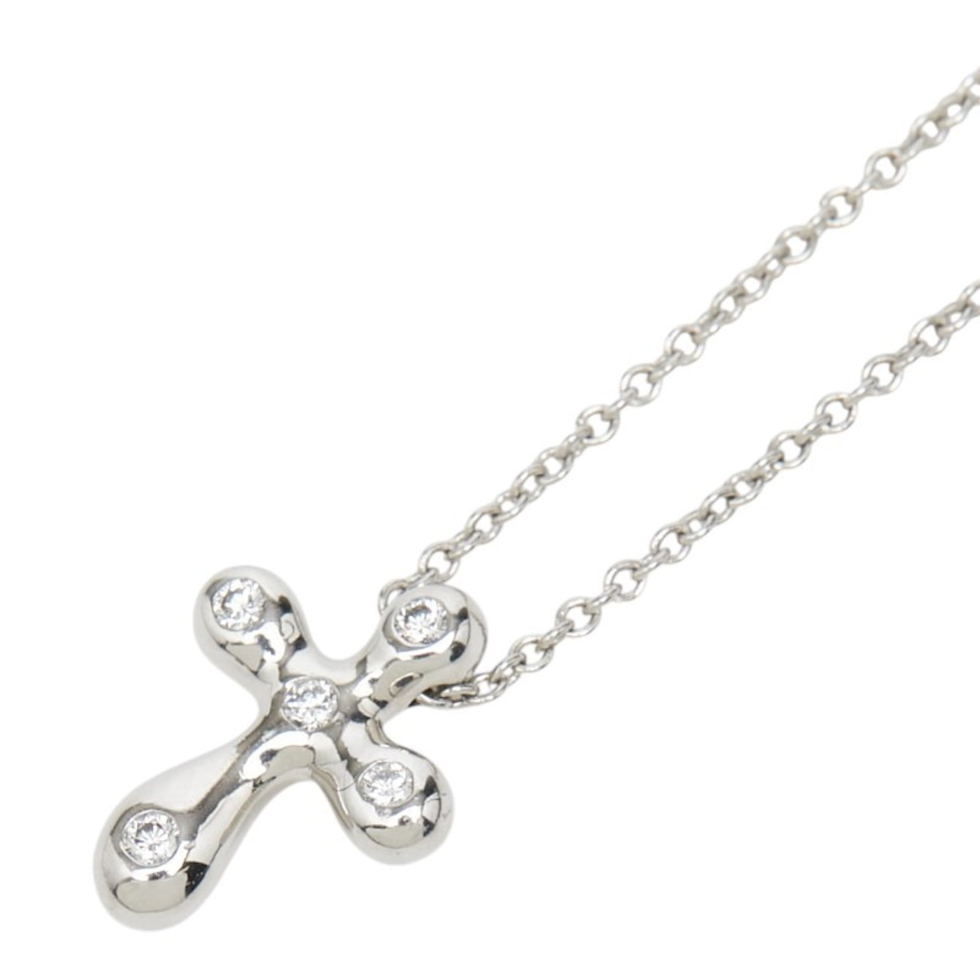 Tiffany Elsa Peretti Small Cross Pendant Necklace in Silver (Pt950) Platinum with Diamonds for Women