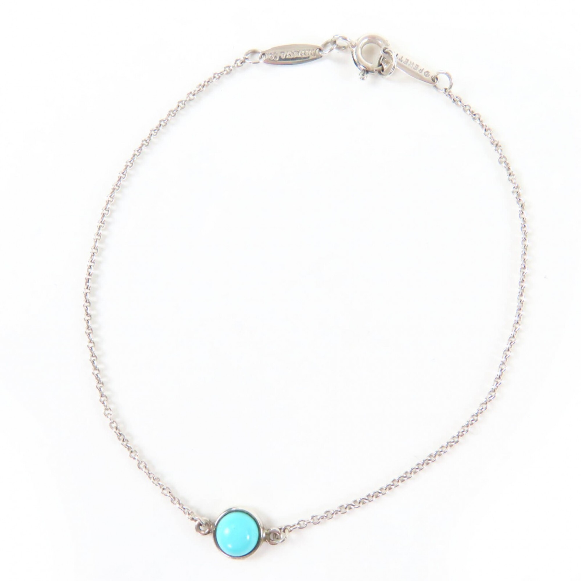 TIFFANY&Co. Tiffany Color By the Yard 925 Turquoise 19cm Bracelet, Silver Blue, with Dust Bag, Weigh