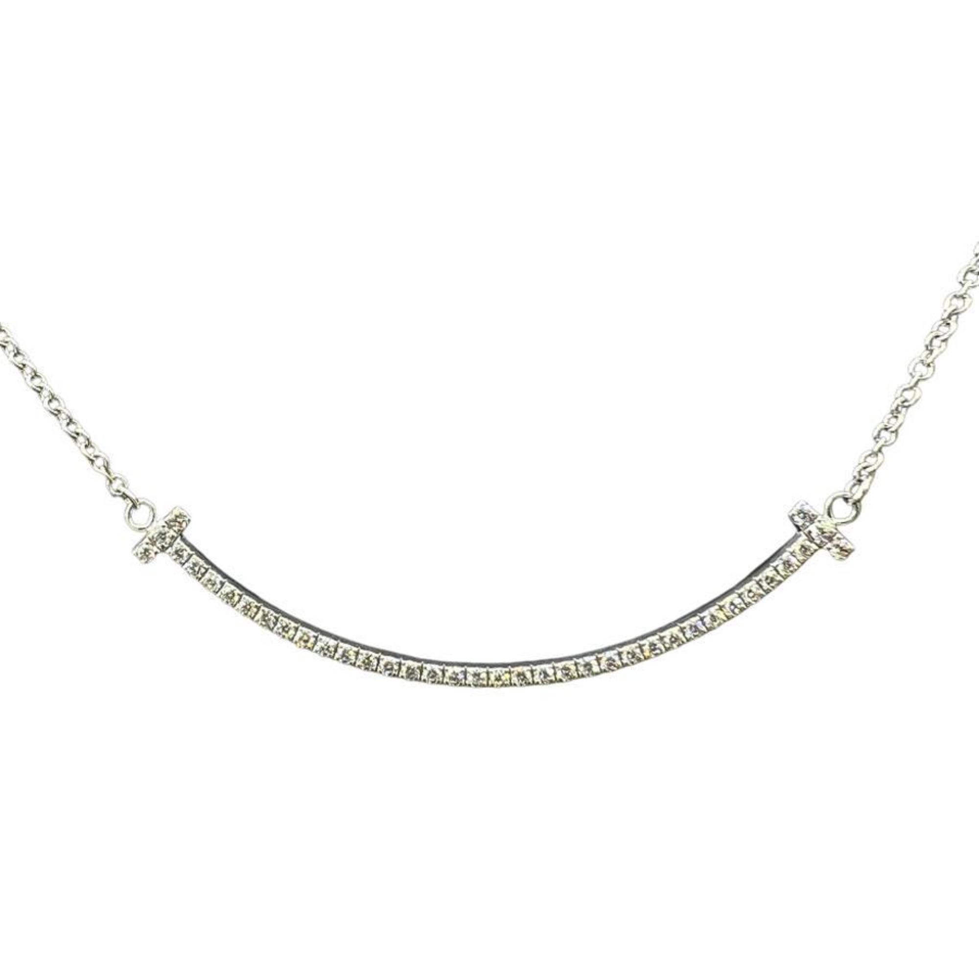TIFFANY & Co. Tiffany T Smile Small Pendant 18KWG Diamond Necklace 750 Women\'s