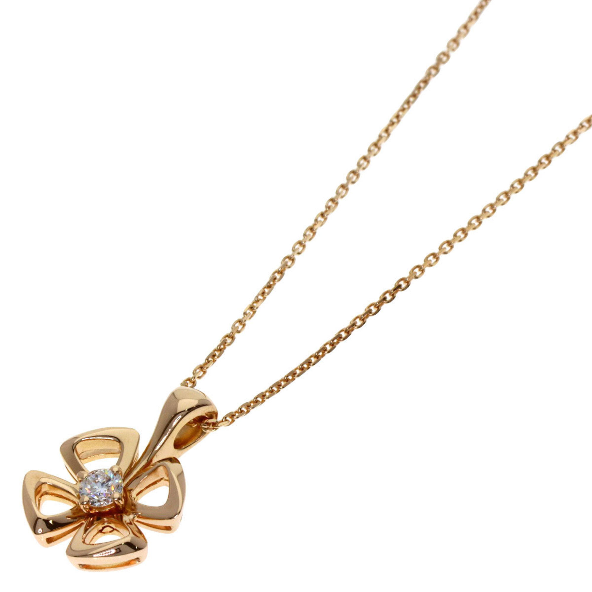 Bulgari Fiorever 1P Diamond Necklace 18K Pink Gold Women\'s BVLGARI