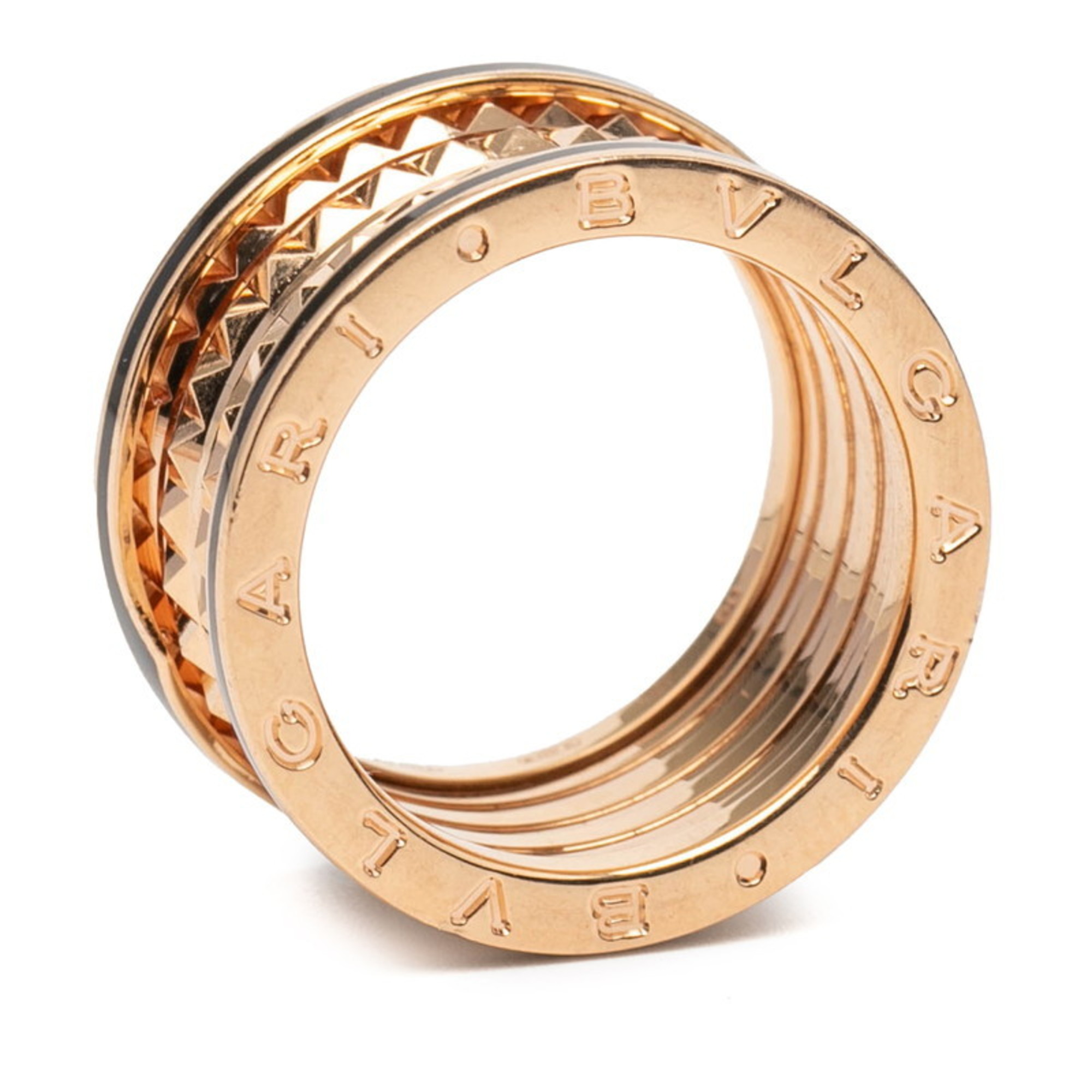 BVLGARI B.zero1 Rock 4-Band Ring #60 in Gold, Black, 18K PG, Pink and Ceramic for Men