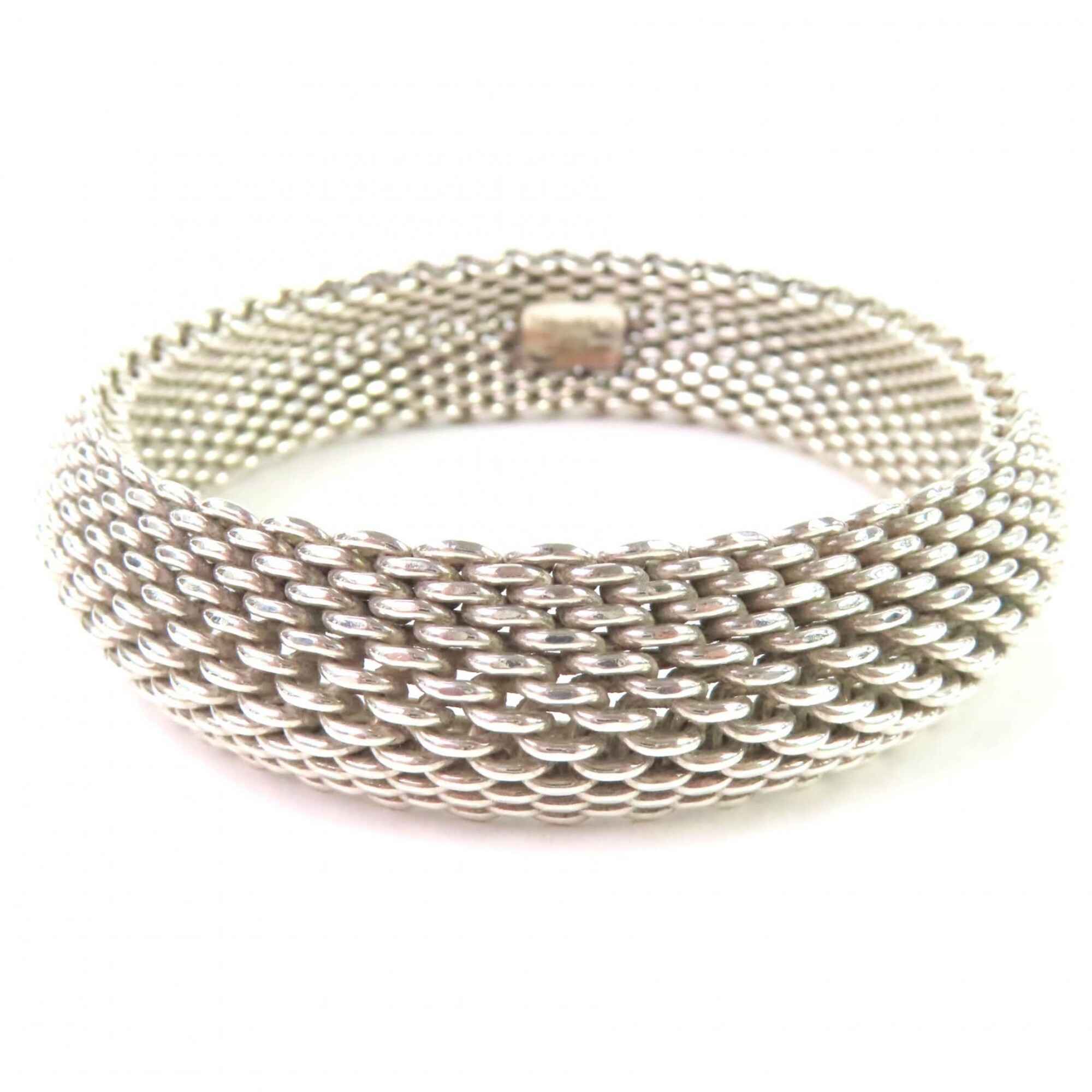 TIFFANY&Co. Tiffany Somerset Mesh 925 Bangle Bracelet, Silver, Weight 58.9g, Women\'s