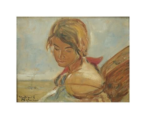 Vlastimil Hofmann, Czech/Polish (1881-1970) Oil on cardboard "Portrait Of A Girl". Signed lower left. Measures 9-3/4" x 12-3/