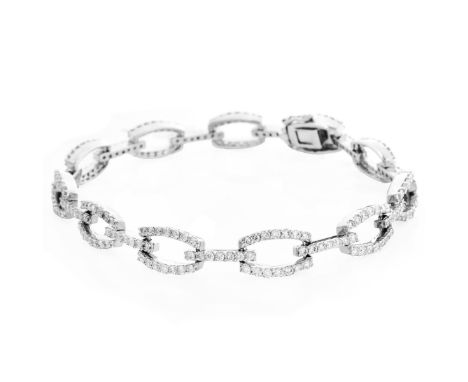 Approx. 3.40 Carat TW Round Brilliant Cut Diamond and 18 Karat White Gold Bracelet. Diamonds H color, VS clarity. Stamped 750