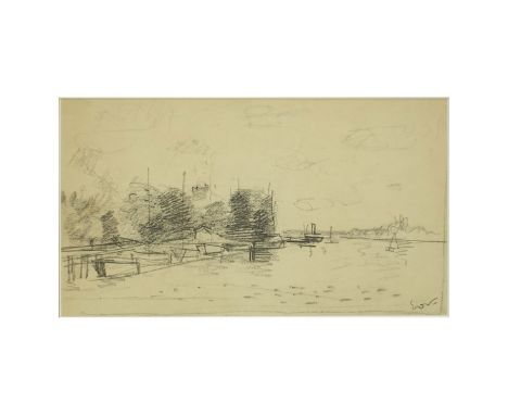 Attributed to: Achille-Emile Othon Friesz, French (1879-1949) Pencil drawing "Boats On A River". Signed lower right. Measures