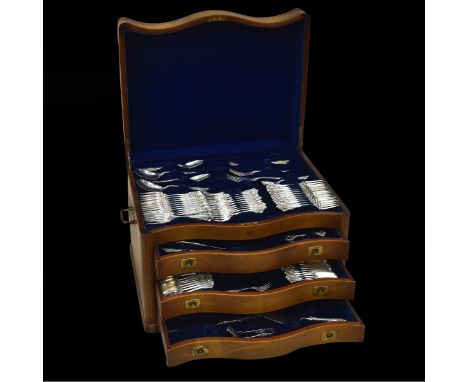 One Hundred Seventy Four (174) piece set of Wallace Grande Baroque Silver Flatware in custom wood chest. Includes: 12 dinner 