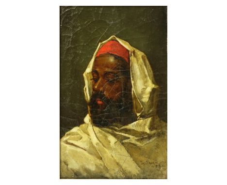 19th C Orientalist School O/C "Portrait of a Man". Signed lower right Jas. Fagan. Measures 15" x 10", frame measures 21-1/4" 