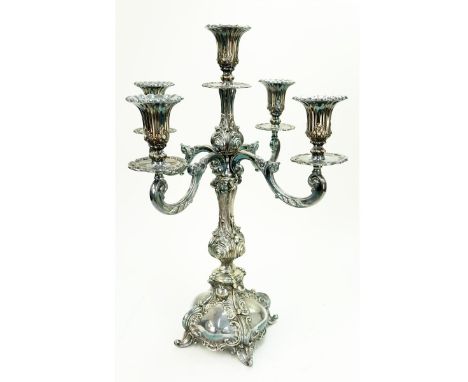 Large Hazorfim Silver Plate 5 Light Candelabra. Signed. Measures 21-1/4" H x 16" W. Condition: Good condition Estimate: $100.