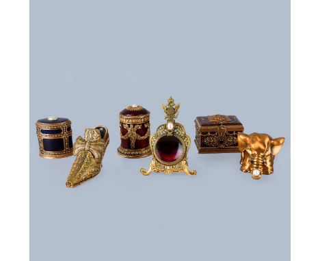Collection of Six (6) Edgar Berebi Limited Edition Trinket Boxes. Decorated with faux pearls, Swarovski Crystals or guilloche