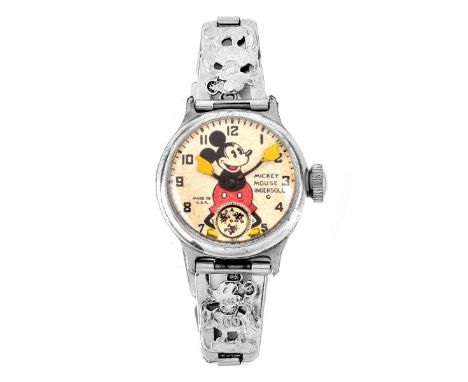 Vintage Ingersoll Disney Mickey Mouse Watch. mouse hands are hours and seconds. Watch case measures 1-1/4". Condition: Case h