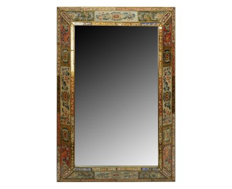 Large Giltwood and Eglomise Cushion Form Mirror. Measures 47-1/2" x 33-1/2". Condition: Rubbing to gilded surface otherwise g
