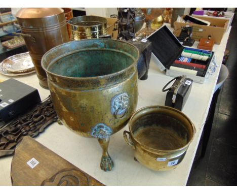 A brass planter, log bin etc.