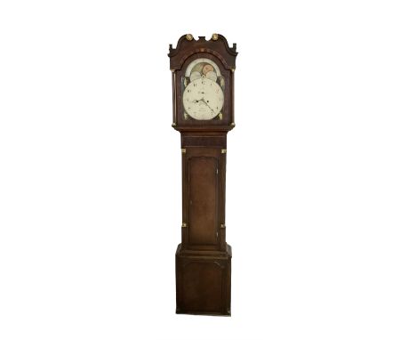 James Davies of Leominster - 8-day mahogany longcase c1820, with a swan necked pediment and break arch hood door flanked by t
