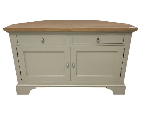 Neptune - 'Henley' corner washed oak and painted corner television or media cabinet, washed oak top over painted base, fitted