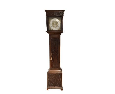 O Williams of Ruthen - Early 18th century 8-day Oak longcase, in a later carved case with a flat top and broad cornice, squar
