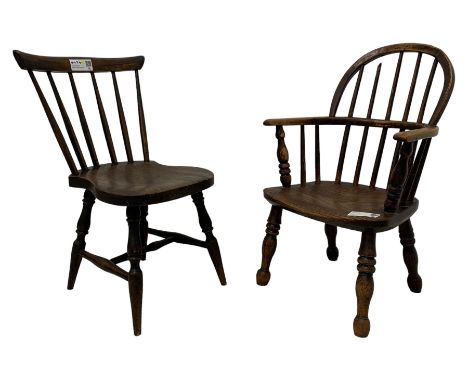 19th century elm child's Windsor armchair, double hoop and stick back, dished seat on turned supports (W41cm, H64cm); late 19