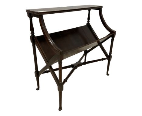 Georgian design mahogany book trough, raised on turned supports united by ring turned X-stretcher, on pad feetDimensions: Hei