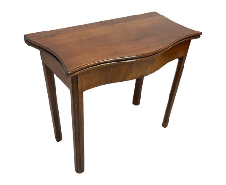 George III mahogany serpentine fronted tea table, shaped fold-over top with moulded edge, over double gate-leg action base, r