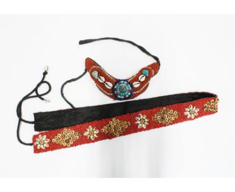 South East Asian beadwork to include a belt / sash and a necklet collar (2) 