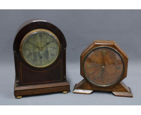 Early 20th century Brook &amp; Sons mantle clock, mahogany case with silvered dial and Roman numerals, 23cm tall together wit