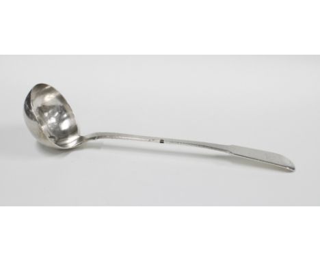 19th century fiddle pattern soup ladle, makers mark KC, 23cm 