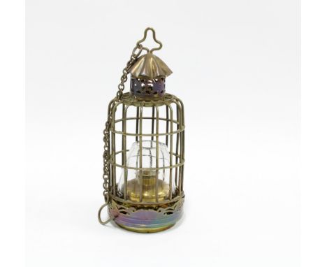 Small brass lantern / night light with glass shade, 21cm 