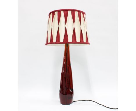 Sevres red art glass table lamp base, mid 20th century, etched mark, 42cm excluding fitting 