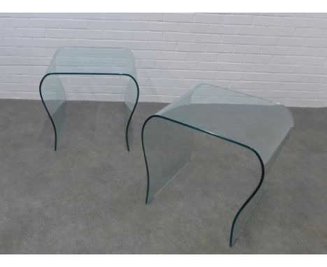 Pair of curved glass lamp / side tables, 56 x 60 x 50cm (2) (one with small chip) 