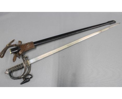 Infantry Officer's 1892 pattern sword with single edged blade, 81.5cm long,  with shagreen handle and field service scabbard 