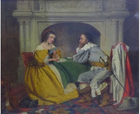 Charles Rossiter (British 1827 - 1897), Playing Patience, oil on canvas, signed, under glass within an ornate gilt frame, 25 