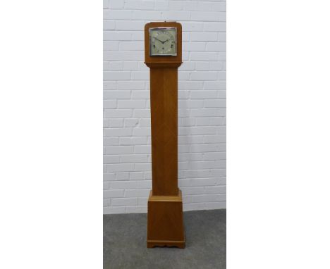 Art Deco light oak Grandmother clock, retailed by Wilson &amp; Sharp of Edinburgh, 147 x 23cm 