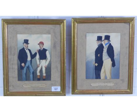 Two early 20th century painted over prints to include 'Father of the turf' and Honor and Talent', both under glass within gil