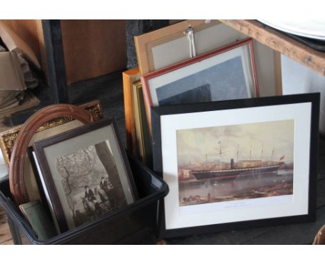 A collection of pictures, to include; reproduction prints, a framed page from the Illustrated London News detailing the 'Fune