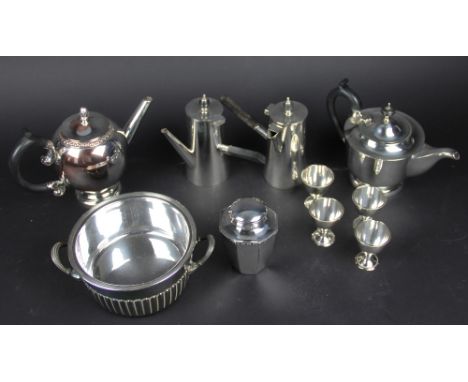 A collection of silver plate, to include; An Asprey & Co a pair of conical cafe au lait pots, a Mappin and Webb teapot, a tea