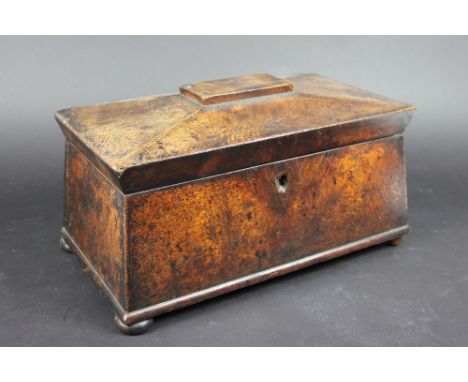 A Regency oak sarcophagus shaped tea caddy, 35cm x 19cm