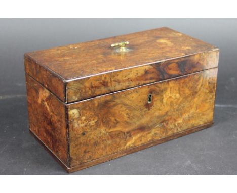 A 19th century yew wood tea caddy, with three internal canisters, 24.5cm x 13cm x 13cm