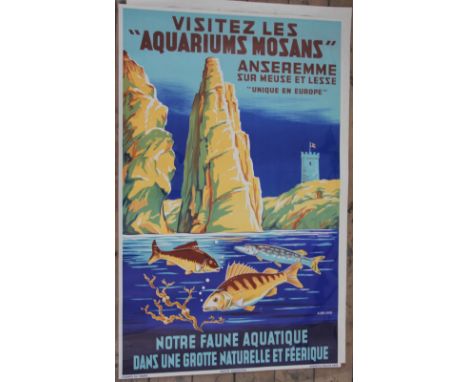 An Art Deco French tourism poster for freshwater aquarium and grotto, by Loop, A., Visitez les Aquariums Mosans Lithograph 19