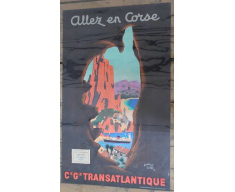 A French Art Deco travel poster - lithograph by Eduard Collin, 'Allez en Corse', signed in poster, approx 60cm x 80cm