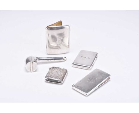 A small collection of silver, comprising; a Victorian silver pipe case, Andrew Barrett &amp; Sons, London 1898, with engraved
