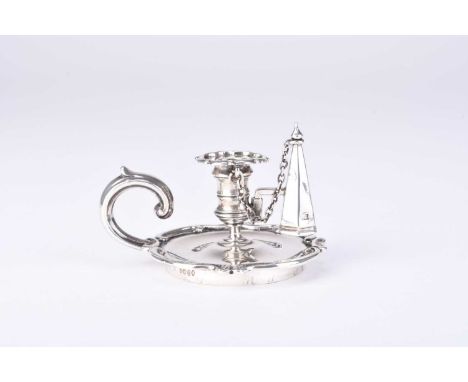 A Victorian silver chamberstick, Joseph Angell I &amp; John Angell I, London 1839, with associated hexagonal snuffer by Henry