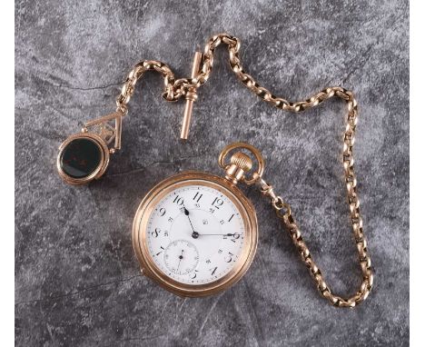 A T. Eaton Co. gold plated open face pocket watchDate: Circa 1915Movement: 3/4 plate 17-jewel, stem wind and setDial: White e