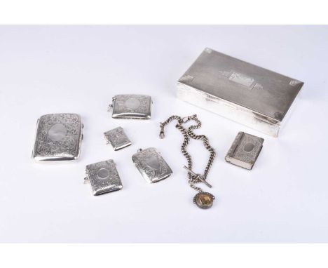 An Art Deco silver mounted cigarette box, Sanders &amp; Mackenzie, Birmingham 1935, together with a silver cigarette case wit