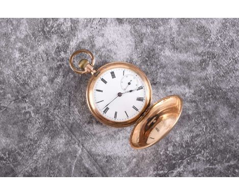 A 14ct gold full hunter pocket watch Date: Circa 1900 Movement: Durrstein 'Glocken-Union' 3/4 plate, stem wind and set Dial: 